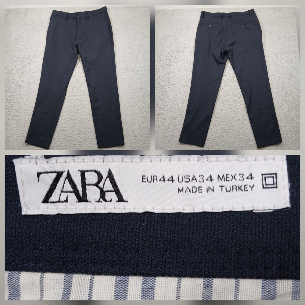Zara Dress Pants Mens 34 Navy Blue Slim Fit Made in Turkey